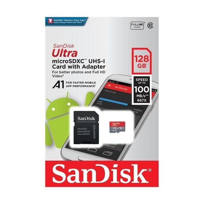 Tarjeta de memoria - SanDisk - Mobile Ultra - 128 GB - Micro SDXC - Clase 10 - 100 MB/s