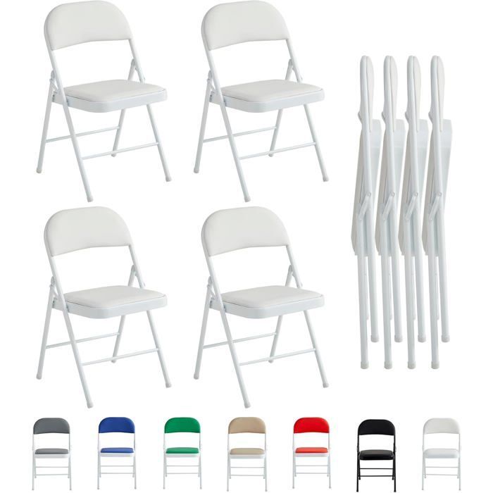 mcc direct Set of 4 folding faux leather chairs with metal frame and padded seat (white)