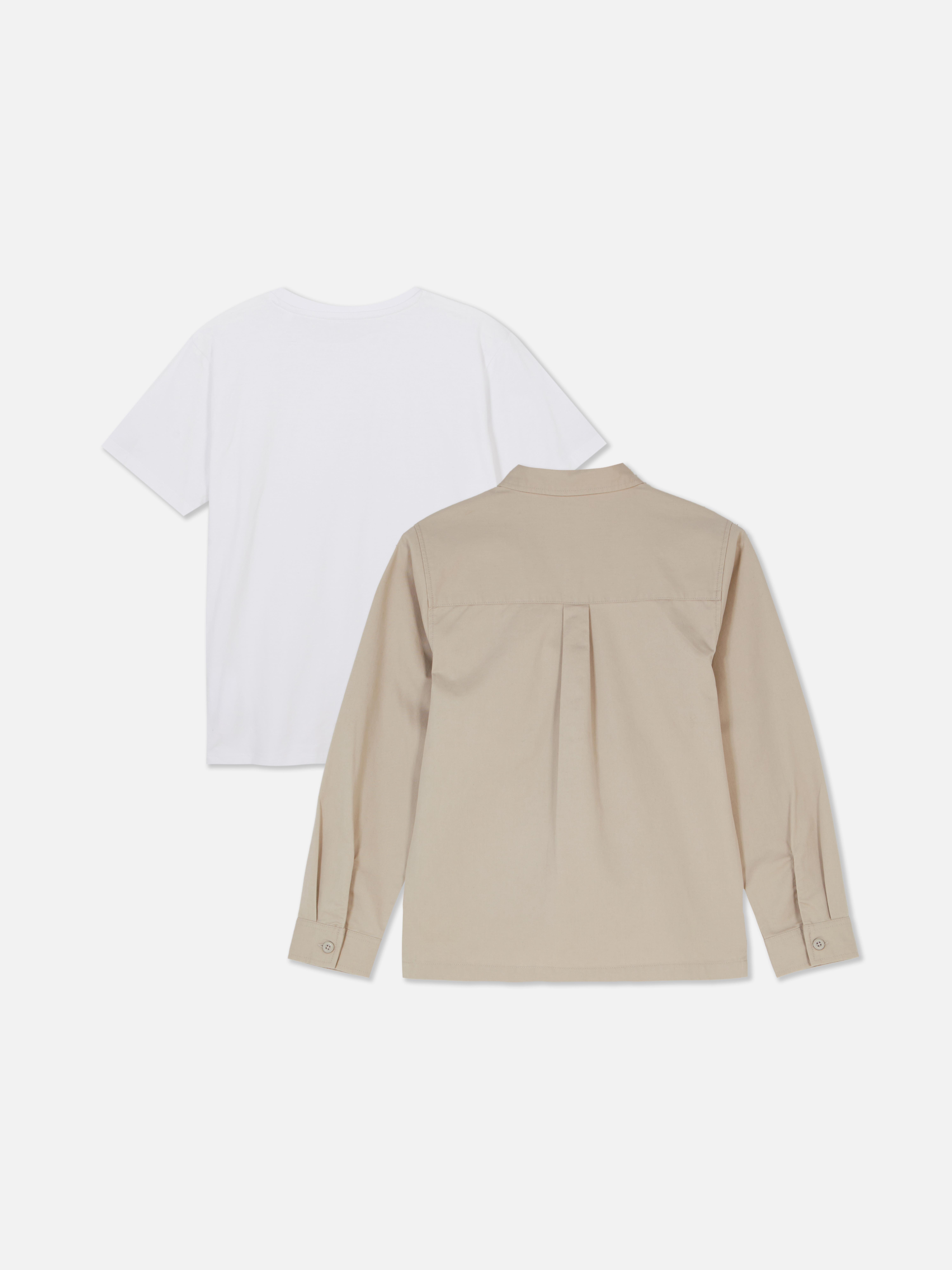T-shirt e camicia utility con colletto. Con questo set composto da camicia utility e t-shirt, potrai scegliere facilmente il tuo outfit.