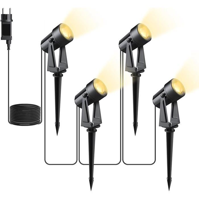 Spot LED Exterieur 4x2W 14M Éclairage LED de Jardin Spot LED à Terrasse et Patio Lampe Extérieur Projecteur-Spot 4-in-1 SPOTS