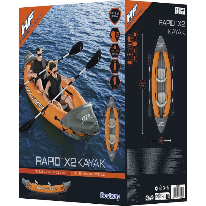 Kayak Bestway Hydro force Lite-rapid X2 - 2 places - Orange - Adulte - Rafting - 160 kg - 2 ans