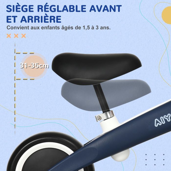 Bicicleta de equilibrio AIYAPLAY para niños - asiento ajustable, 2 ruedas, sin pedales - para bebés de 18 a 36 meses - hasta 25 kg - azul