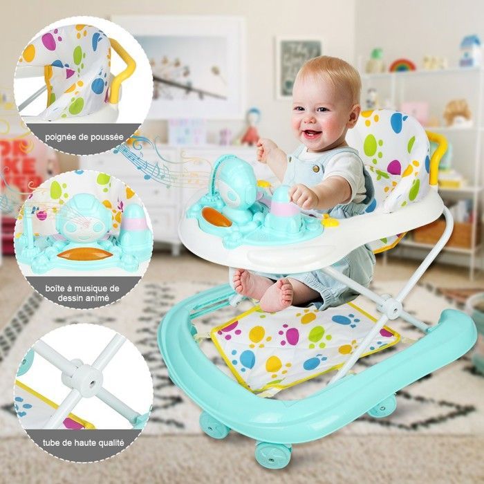 XUANYU Musical Baby Walker - From 6 Months - With 8 Wheels + Anti-Tip - Green