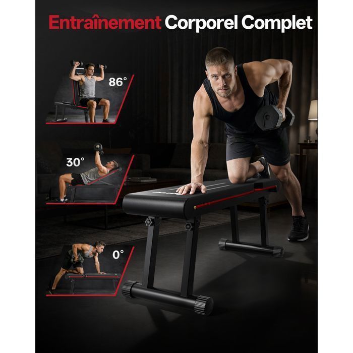 Banc de musculation - PASYOU - Modèle pliable - 6 positions - Capacité 300 kg - Noir