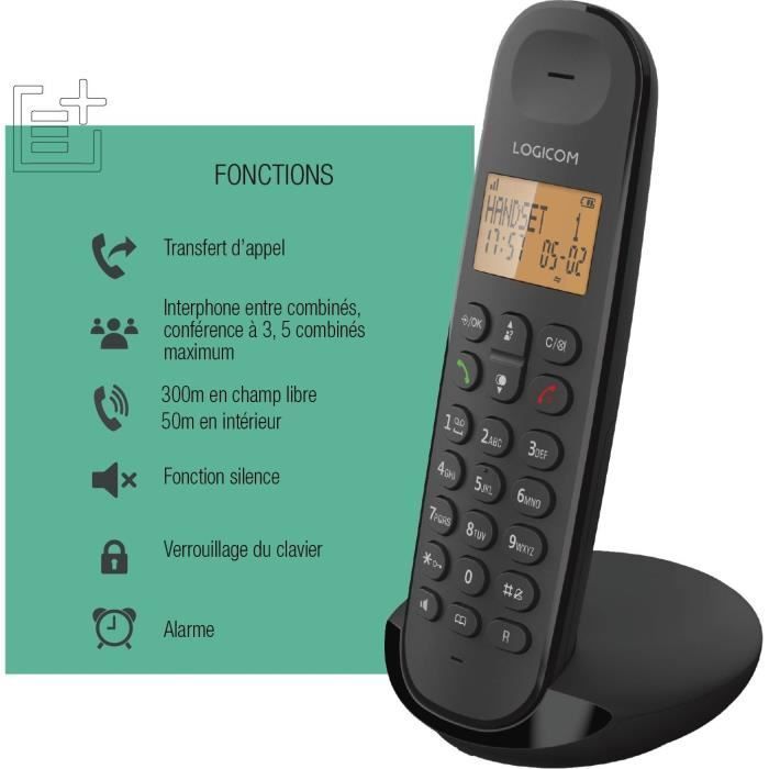 Téléphone fixe sans fil - LOGICOM - DECT ILOA 150 SOLO - Noir - Sans répondeur