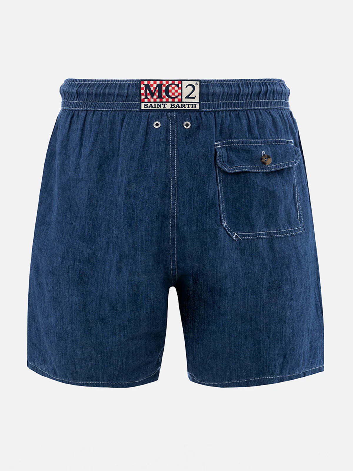 Costume da bagno da uomo lunghezza media in lino blu denim Gustavia