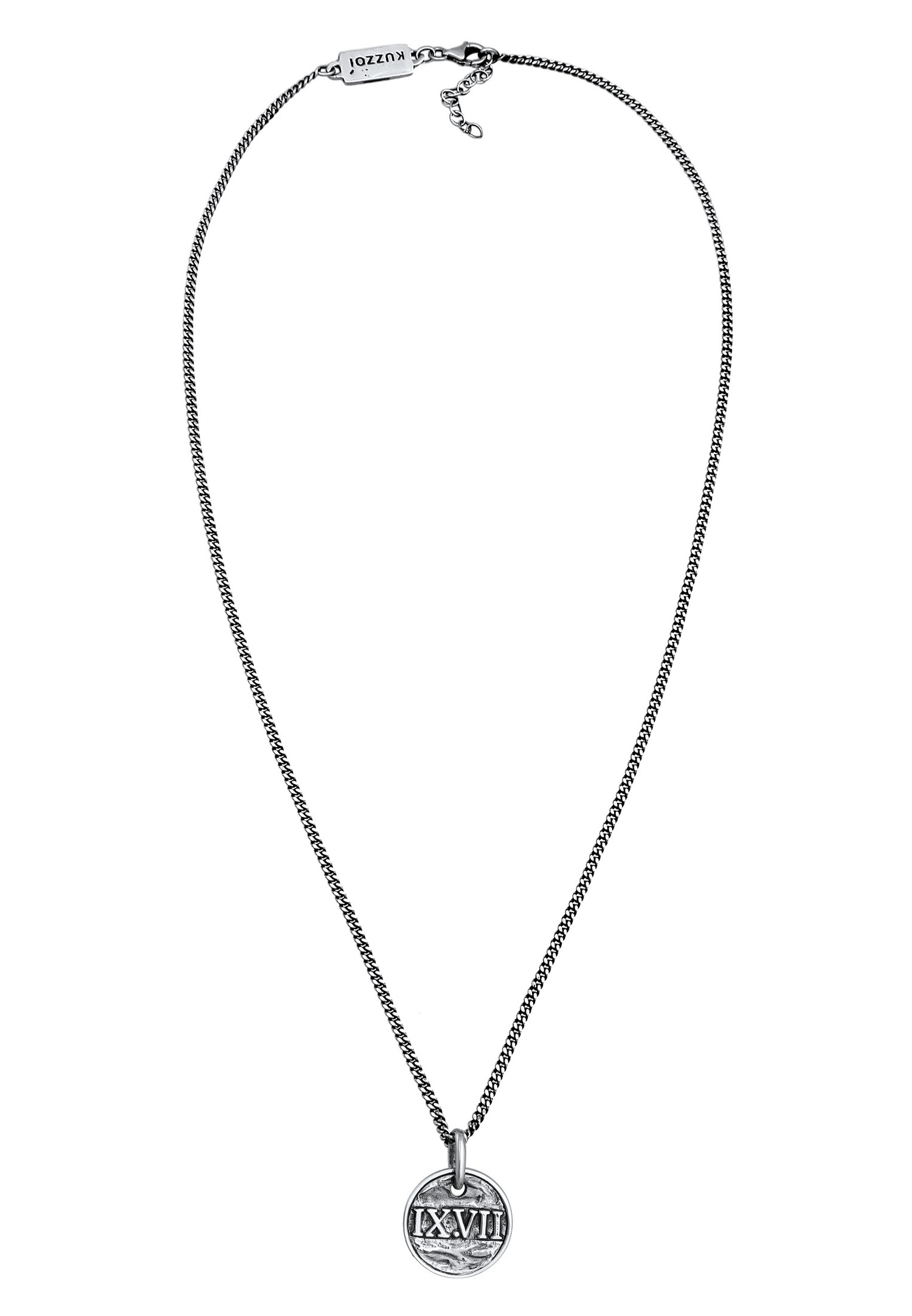 KUZZOI Pendentif homme pièce chiffres romains en argent 925 sterling oxydé