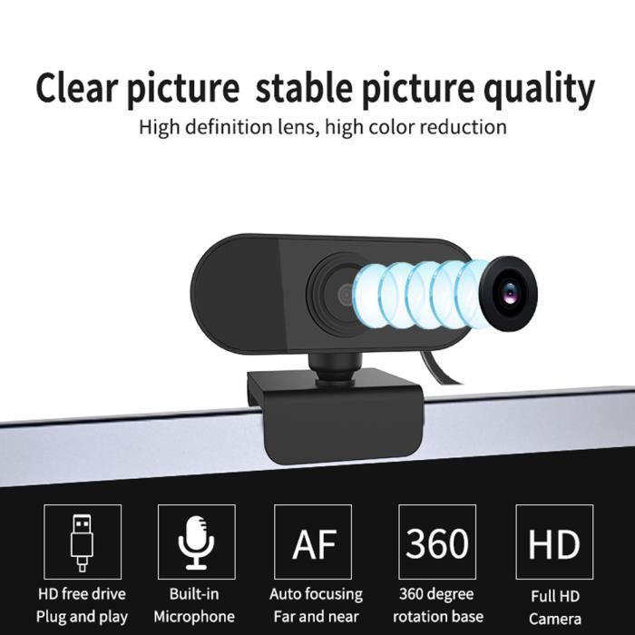 Webcam - Vvikizy - 1080P - Microphone intégré - Plug and Play - Rotation 360 degrés