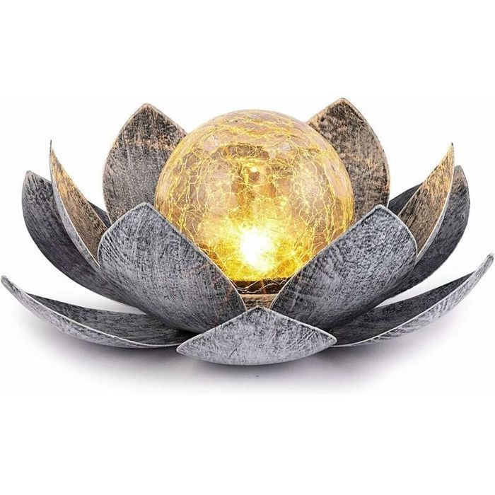 Ulkokäyttöön tarkoitetut aurinkoenergialla toimivat puutarhavalot, meripihkanvärinen, säröillä oleva lasilotuskoriste, läpäisemättömät metalliset LED-kukkavalot