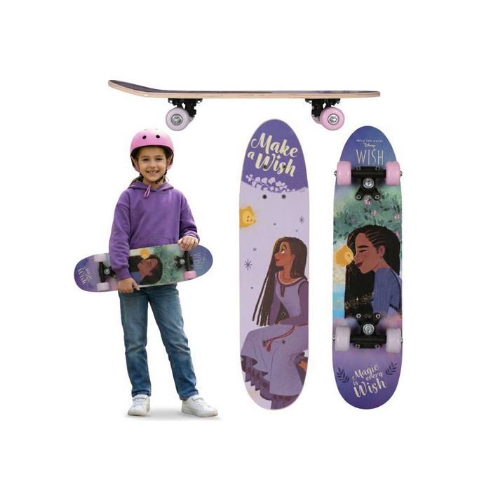 DISNEY WISH Asha Wooden Skateboard for Children, 61 cm, Non-slip, Lightweight and Stable, 20-50 kg