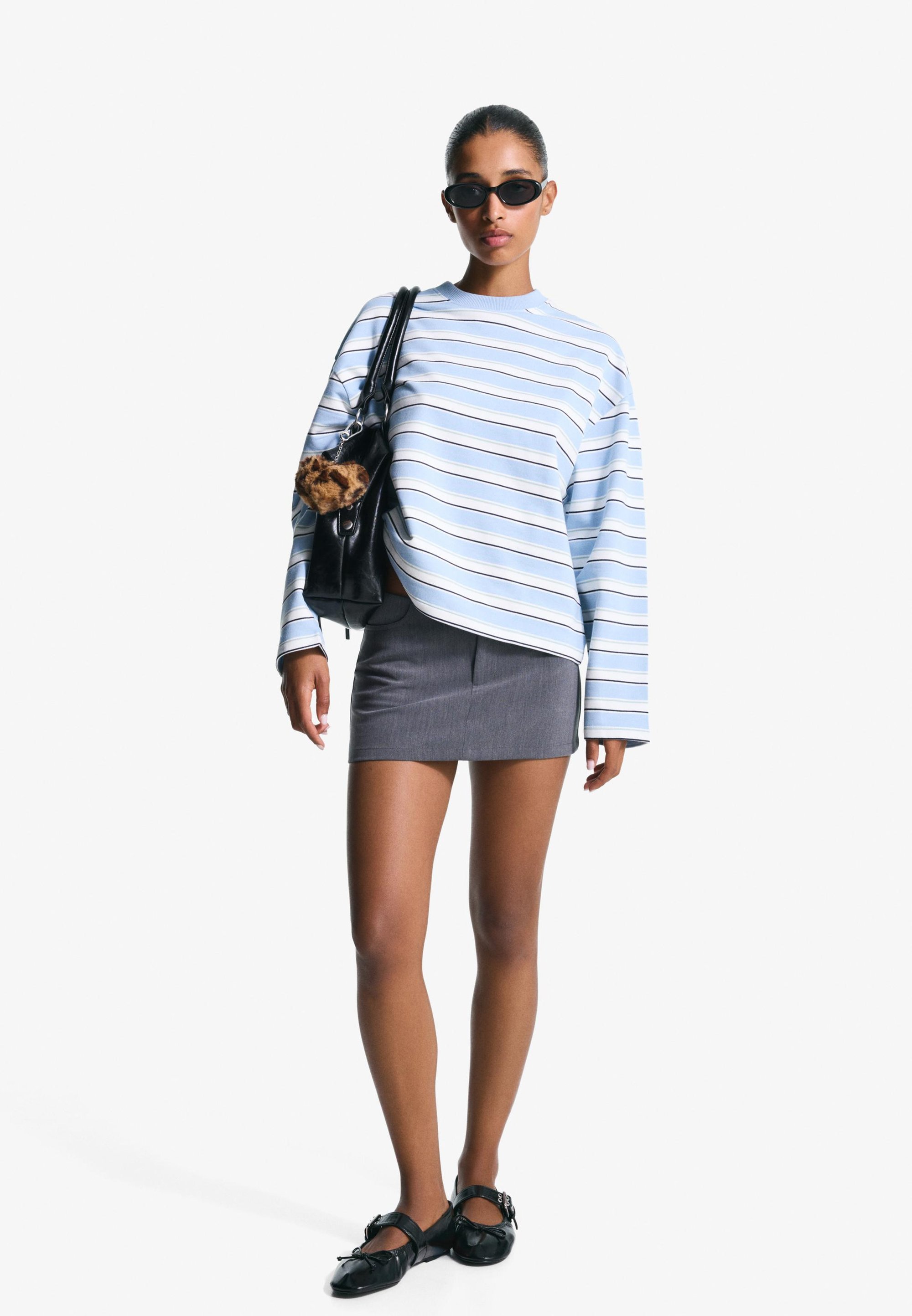 Bershka STRIPED - Maglia a maniche lunghe - azzurra