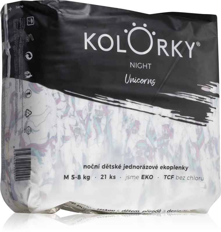 Kolorky Night Unicorn wegwerp ECO-luiers voor volledige bescherming gedurende de nacht.