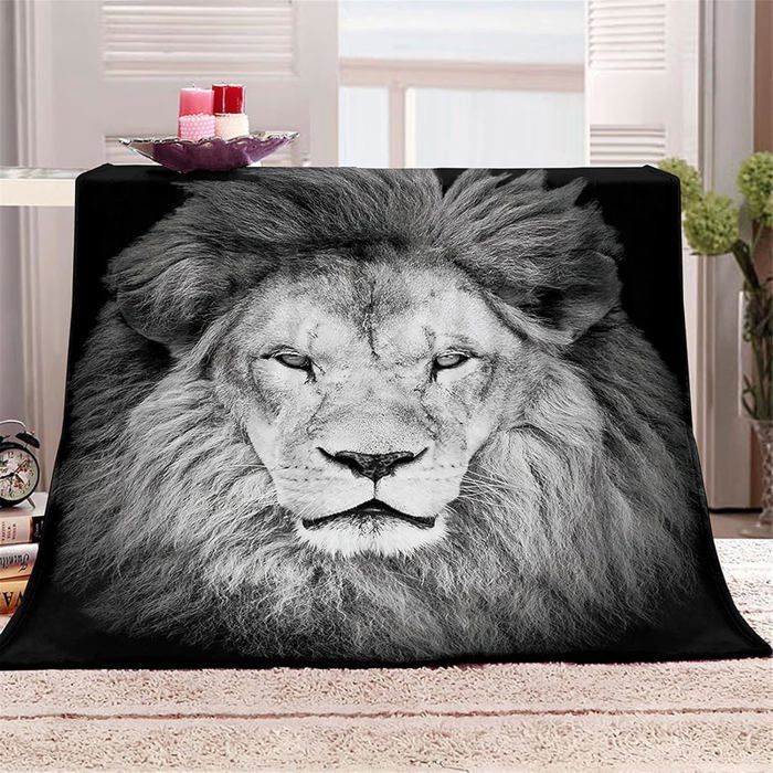 Manta de franela polar a cuadros 3D, cubrecama, manta para sofá, apta para adultos y niños (León negro, 130x150cm)