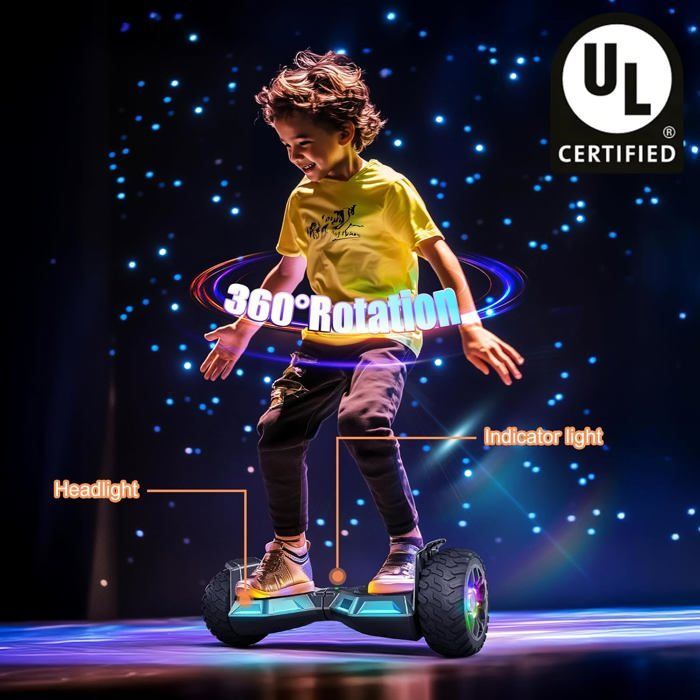 Hoverboard, 8.5-inch self-balancing electric scooter with Bluetooth, wheels and LED lights for children and adults, Grey