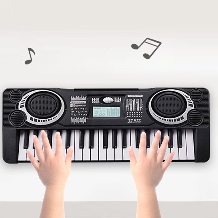 Teclado electrónico para niños, 37 teclas, instrumento de teclado informático, negro.