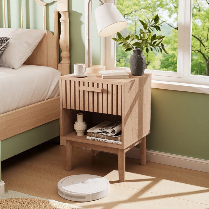 Nachttisch - TANANT - 2er-Set - 1 Schublade - Offenes Fach - Beiges Holz 40 x 35 x 55 cm