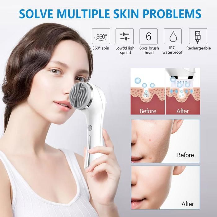 Brosse nettoyante visage 2 en 1 étanche IPX7, nettoyage en profondeur, exfoliation douce et élimination des points noirs (blanche)