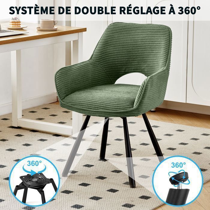 WAFTING Lot de 6 Chaises de Salle à Manger, Fauteuil Pivotantes avec Accoudoirs, Rembourrées avec Dossier en Velours,Vert