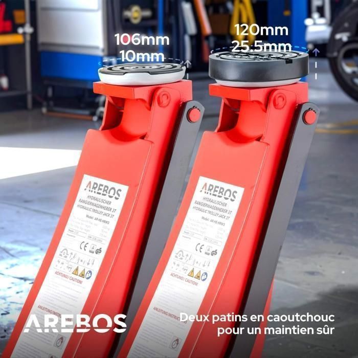 3T hydraulic jack – double lifting, extra-flat 75 mm, robust with rubber pads