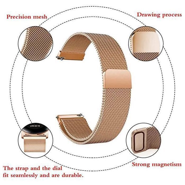 Blackview 20 mm magnetisches Metall-Uhrenarmband mit universeller Dornschließe für Smartwatches, Schnellverschluss