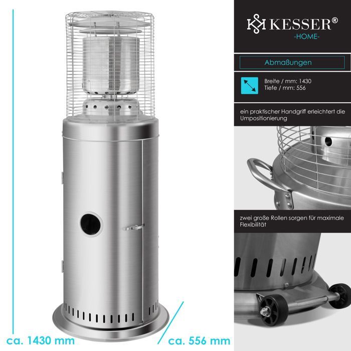 Chauffage radiant extérieur - KESSER - Puissance maximale 12,5 kW - Allumage piézoélectrique - Hauteur 143 cm