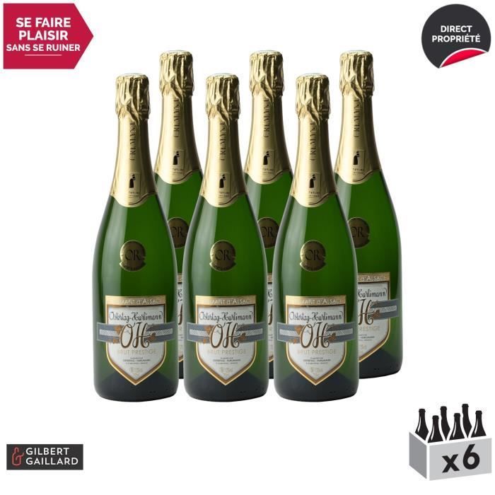 Crémant d'Alsace Prestige Blanc - Doos met 6 flessen van 75 cl - Domaine OSTERTAG-HURLIMANN - Mousserende wijn AOC Blanc d'Alsace - Gouden Medaille