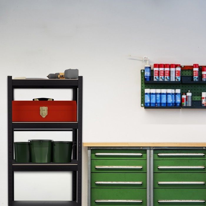 Relaxdays Schwerlastregal, H x B x T: 120 x 60 x 40 cm, 4 Ebenen, Stahl, Lagerraum, Werkstatt, Garage, Schwarz