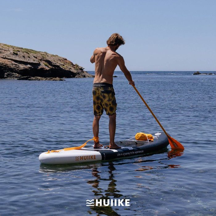 Paddle Gonflable Adulte Noir avec des Accessoires de Qualité - HUIIKE | Stand Up Paddle avec Pagaie en Aluminium, Pompe, Leash