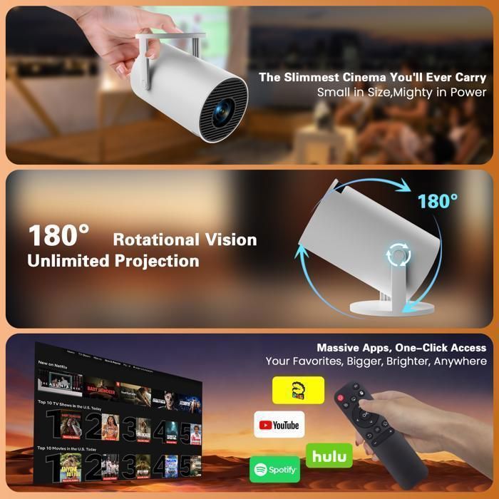 [App intégrée] Vidéoprojecteur 4K 1080P, Mini Projecteur Portable Full HD 1080P 5G WiFi 6 BT 5.4 - Blanc