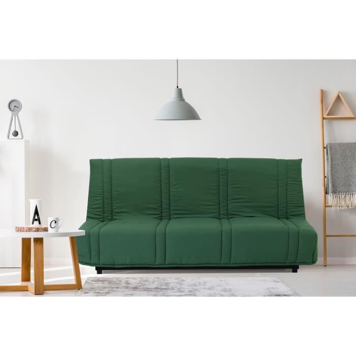 Divano letto LENA 20 a 3 posti - Tessuto in cotone verde foresta - Superficie letto 125x190 cm - L193 x P92 x H93 cm