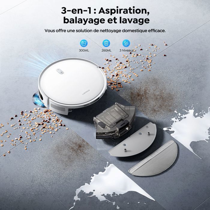 Laresar L10-Aspirateur Robot Laveur 3 en 1 -6500Pa/180 min-SoF LiDAR Navigaton-WiFi/Alexa/APP-Poils d’animaux-Tapis
