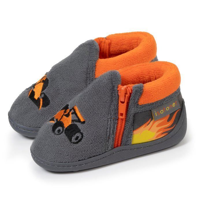 Isotoner Chaussons à zip, faciles à enfiler, bon maintien du pied, semelle antidérapante gris bébé garçon