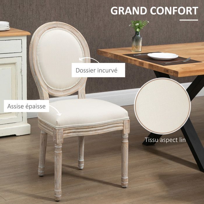Ensemble de chaises de salle à manger - HOMCOM - Bois de caoutchouc - 49x56x96cm - Beige