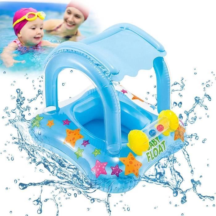 Flotador de baño para bebé, asiento de piscina, flotador de baño inflable, flotador de baño con cubierta inflable (azul)