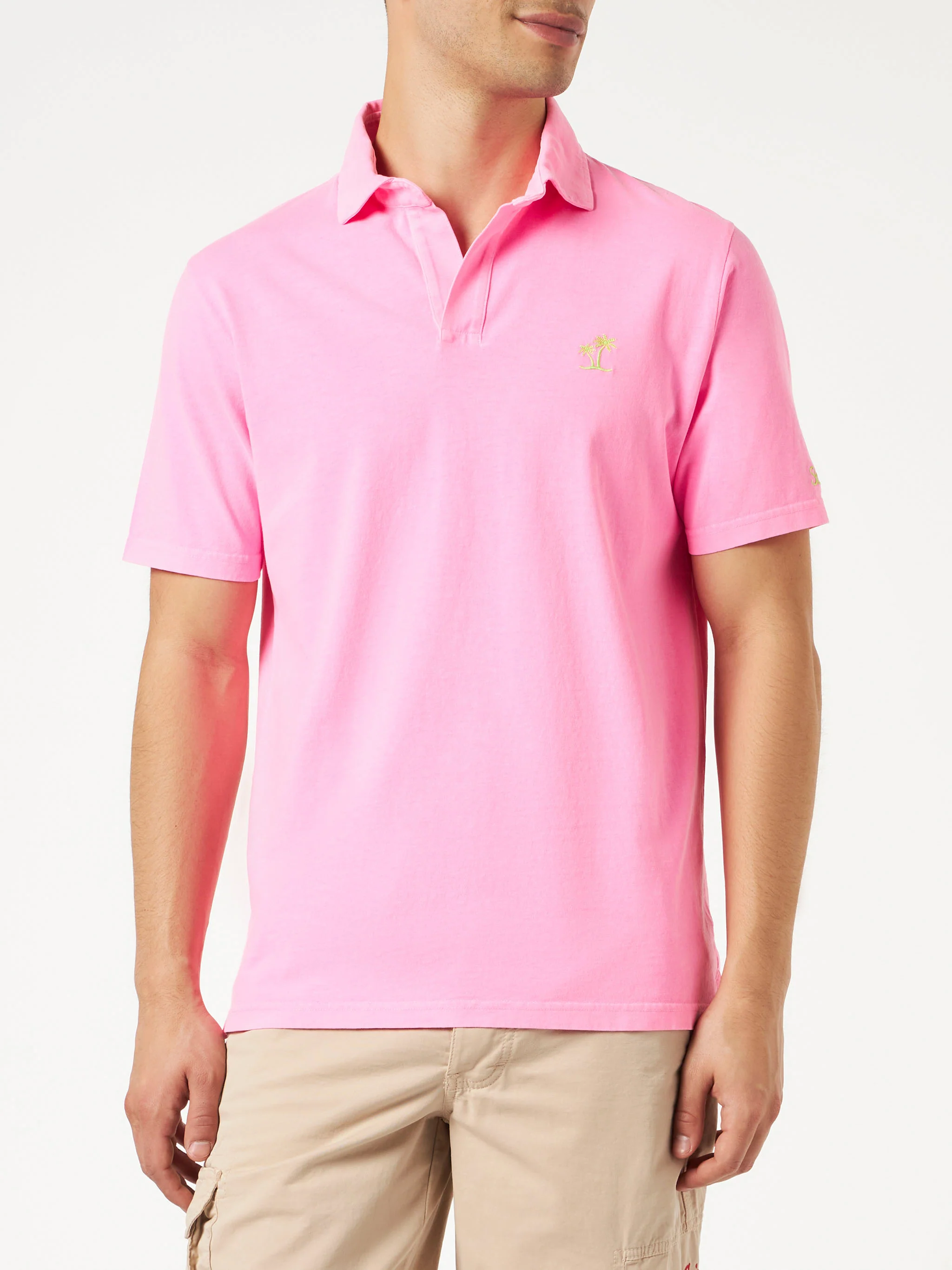 Herren-Poloshirt aus neonpinkem Baumwolljersey