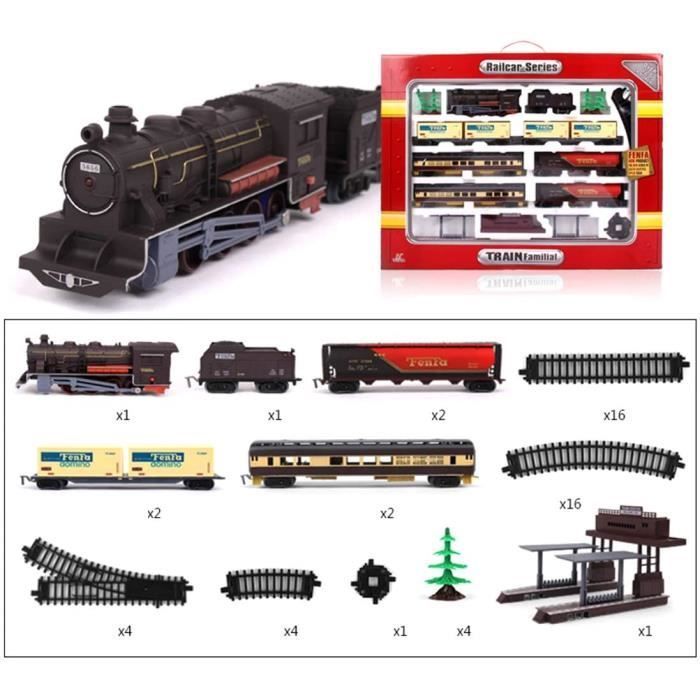 Set di trenino elettrico - 4 motori, 4 vagoni, suoni, luci e fumo - Locomotiva elettrica - 25 pezzi