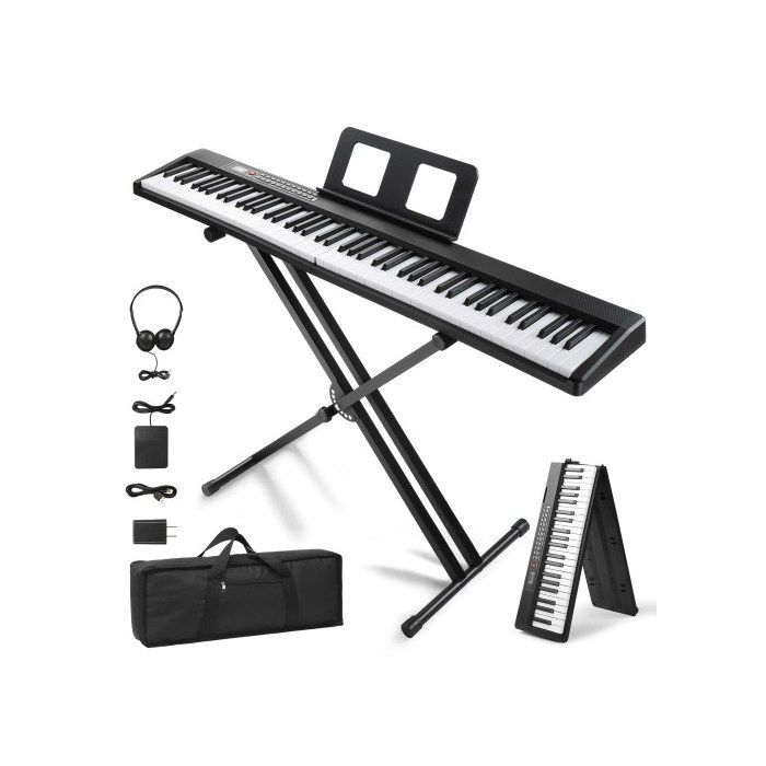 Piano - LALAHO - Piano digital de 88 teclas, teclado plegable, con auriculares, soporte, MIDI y funciones Bluetooth.