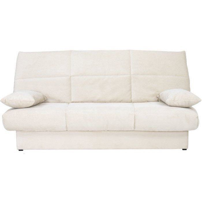 Sofá cama CLEM click-clack - 3 plazas - Tejido de pana - Beige - Densidad 20 kg/m³ - 190 x 90 x 92 cm - Fabricado en Portugal