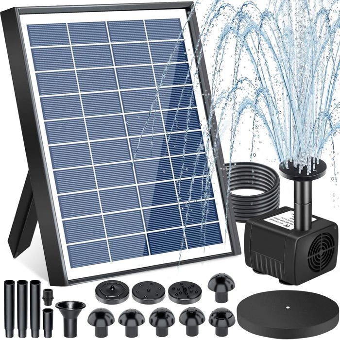 Fontana solare da giardino per esterni, pompa solare da 6W per laghetto esterno, fontana solare galleggiante per esterni con 9 ugelli