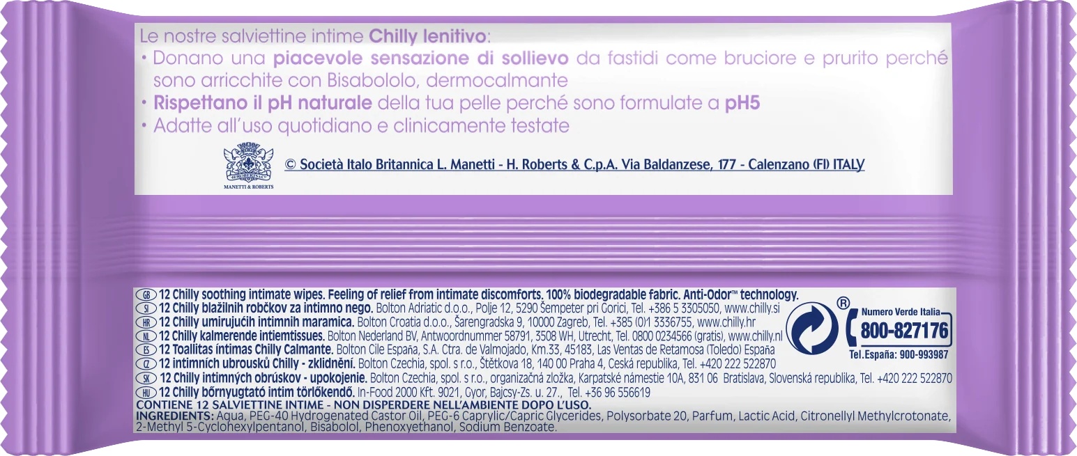 CHILLY Toallitas íntimas calmantes, suavizantes y protectoras