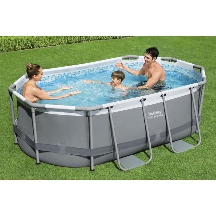 Kit de piscina tubular elevada BESTWAY - Steel Pro MAX™ - 305 x 200 x 84 cm - Ovalada + Aspiradora eléctrica recargable Aquasurge™