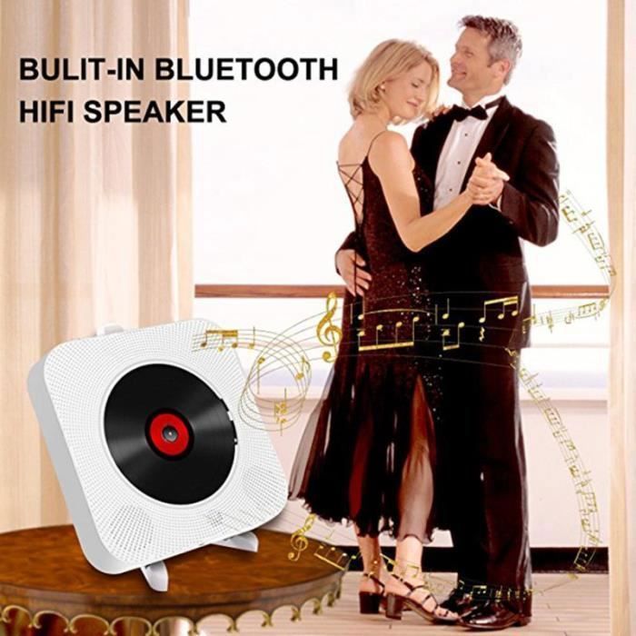 Reproductor de CD Bluetooth blanco para montaje en pared con control remoto, altavoces HiFi de banda completa, radio FM, USB, música MP3, sistema Hi-Fi