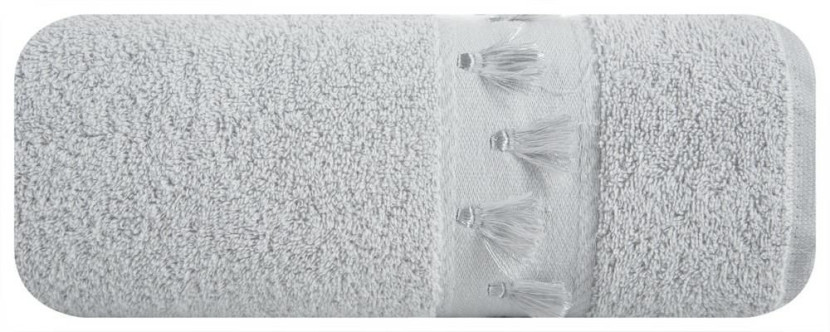 Ręcznik Anabel 70x140 srebrny pompony frędzle 450g/m2
