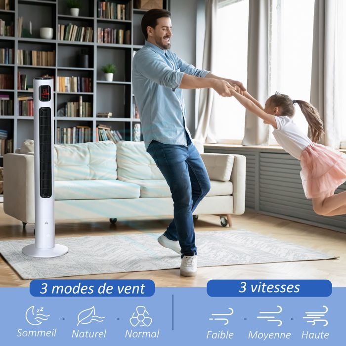 HOMCOM - Ventilador de torre - ABS - 31,5 x 31,5 x 117 cm - Blanco