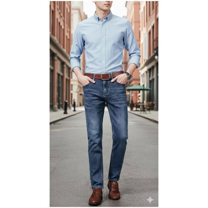 Pantalones vaqueros FUNMOON para hombre - Corte ajustado - Azul - Corte recto - Ajuste casual/urbano/para actividades al aire libre