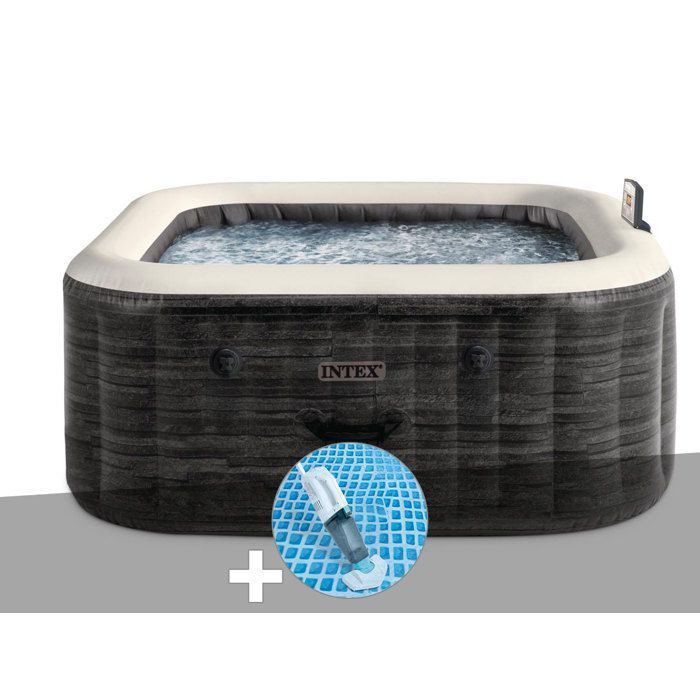 Kit de spa inflable cuadrado Intex PureSpa Slate con burbujas, capacidad para 6 personas + aspiradora