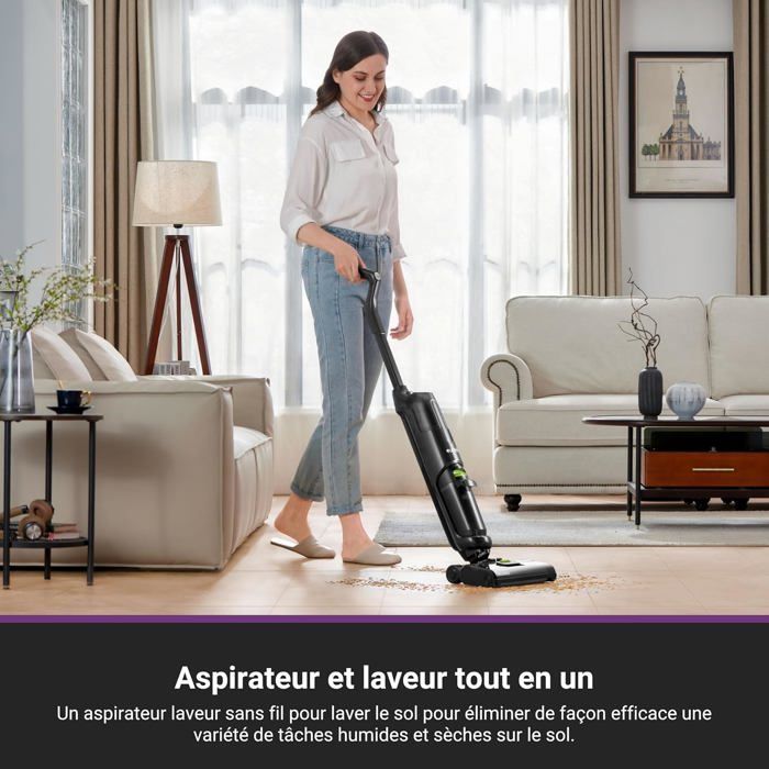Aspirador e esfregão sem fio New400 para pisos duros, aspirador vertical sem fio para sólidos e líquidos, autolimpante, aspirador e esfregão para sólidos e líquidos.
