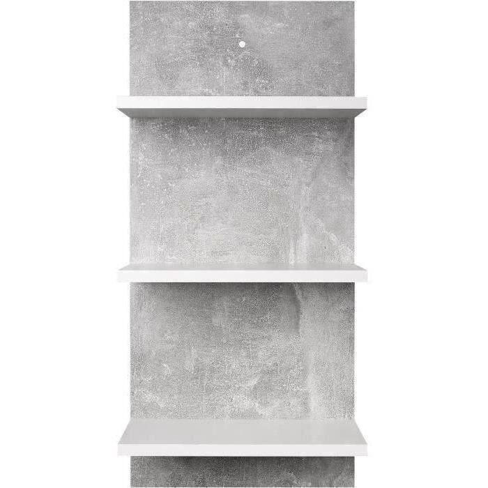 Salle de bain complète - Blanc et gris béton - 1 meuble sous lavabo + 1 étagère + 2 rangements bas - MADEIRA