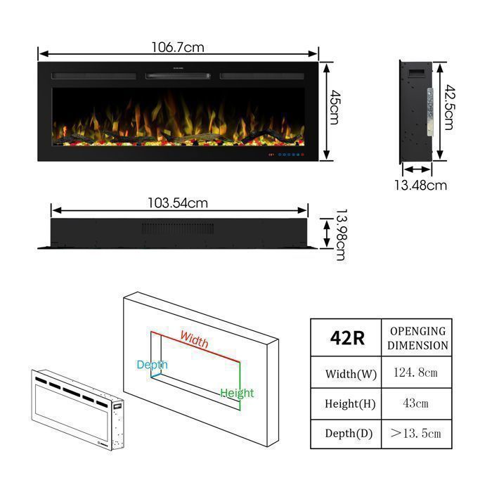 Chimenea eléctrica inteligente: 169 efectos de llama, 2 niveles de calor, control por voz y aplicación, empotrable o de pared.