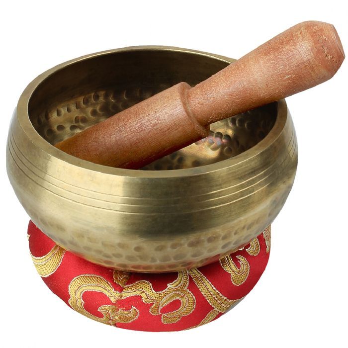 Tibetansk syngeskålssæt med pude og hammer - 10 cm diameter - Rød - Vivezen